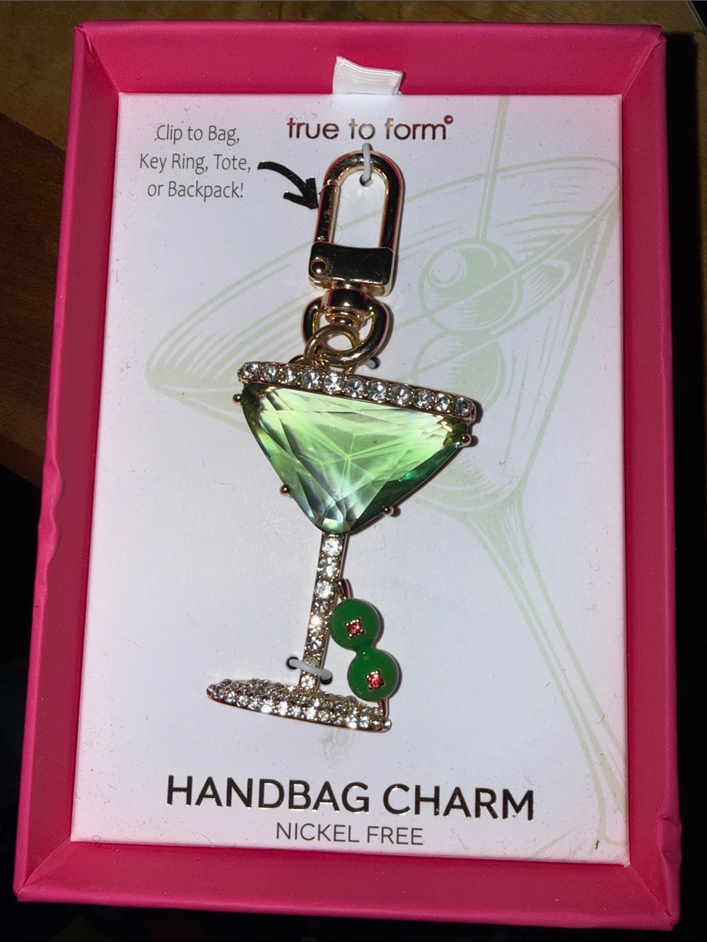 True to form Green Martini Handbag Charm